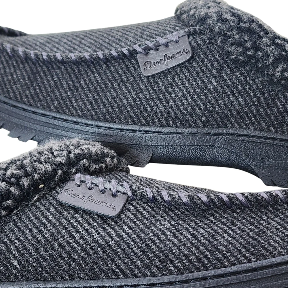 Dearfoam mens slippers black memory foam comfort in out washable size 13-14 xlrg